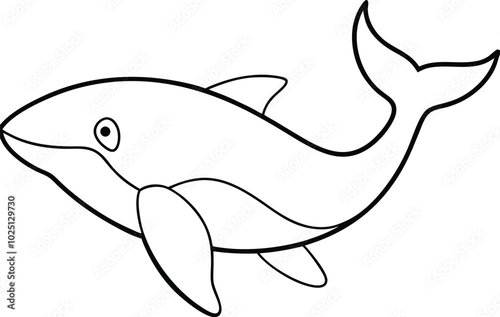 Obraz premium Whale fish line art illustration design. Vector seamless background with blue whale, narwhal, orca killer. Cute sea animal illustration. Cartoon marine ocean drawing. Outline silhouette print.