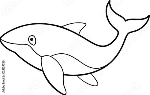 Whale fish line art illustration design. Vector seamless background with blue whale, narwhal, orca killer. Cute sea animal illustration. Cartoon marine ocean drawing. Outline silhouette print.