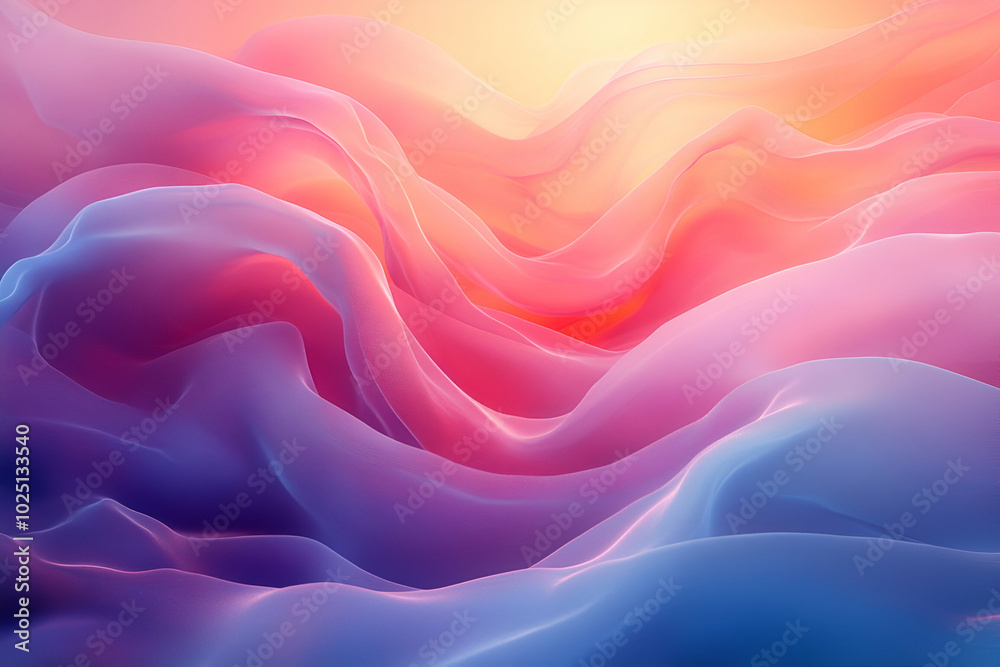 Obraz premium A colorful, abstract painting of a wave with a pink and blue hue. The painting is full of texture and movement, giving it a dreamy and ethereal quality