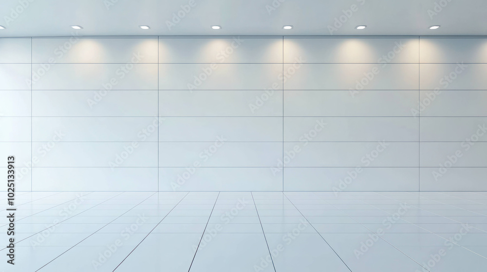 Bright and clean interior with white tile floor, featuring smooth walls and modern lighting that creates spacious and inviting atmosphere Bright and clean interior with white tile floor, featuring smooth walls and modern lighting that creates spacious and inviting atmosphere