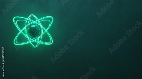 Obraz na płótnie Abstract glowing atom design in green against a dark background, symbolizing energy and modern technology, ideal for scientific and educational projects. w salonie