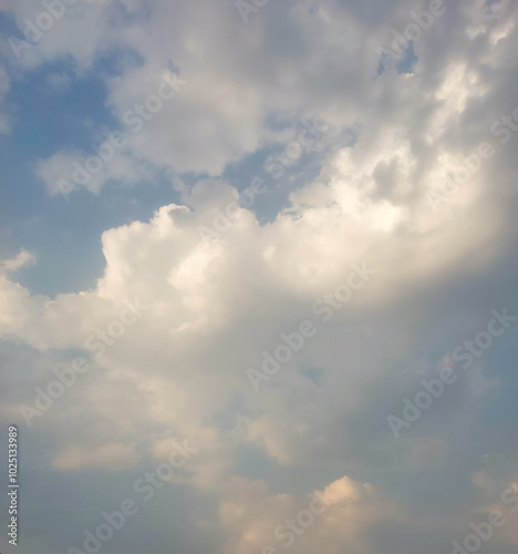 blue sky with clouds pattern, nature photography, natural daylight background 