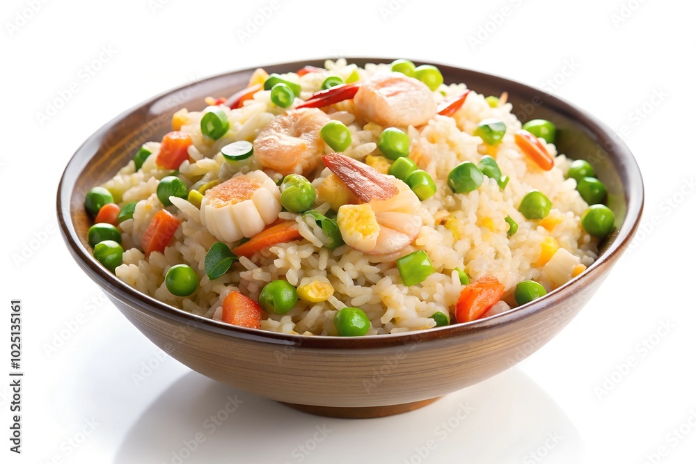 Colorful Chinese Fried Rice with Vegetables, Eggs, and Shrimp Colorful Chinese Fried Rice with Vegetables, Eggs, and Shrimp
