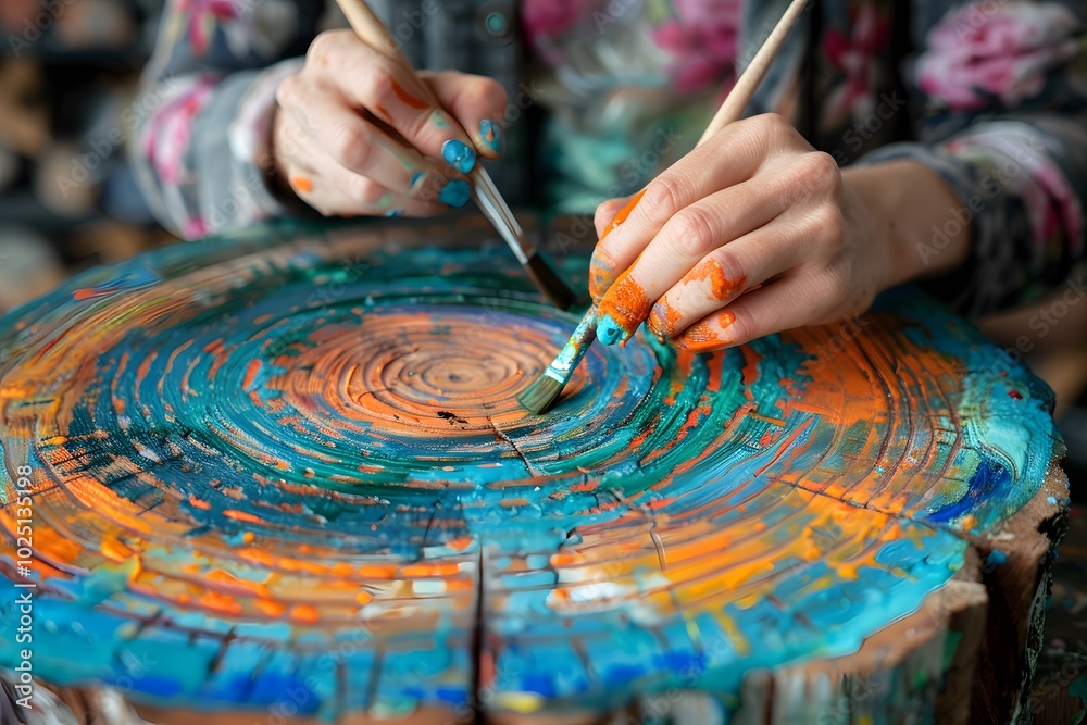 Obraz premium Vibrant Artistry: Painting on a Wooden Canvas