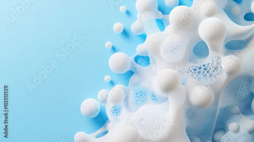 Organic microbial textures forming clusters with soft, bubbly appearance against light blue background create visually captivating scene. interplay of shapes and colors evokes sense of tranquility photo