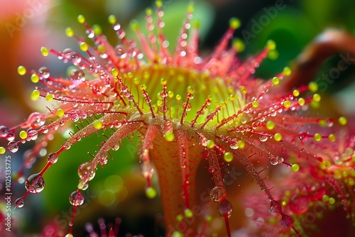 Captivating Close-Up of a Dew-Kissed Sundew Plant with Vibrant Colors