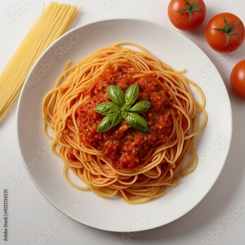 Delicious juicy pasta with Tomato Sauce with some salad served and plate pasta dish