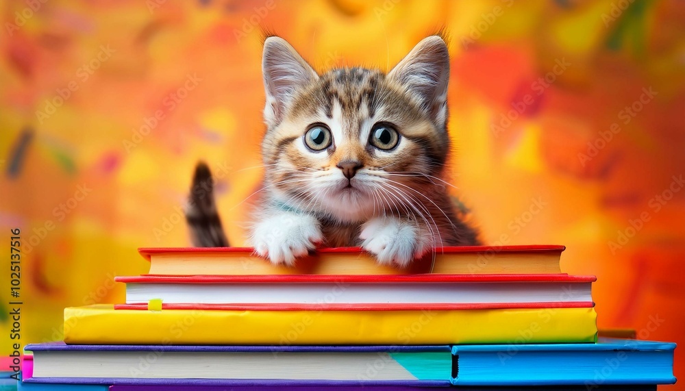 cat with books cat with books