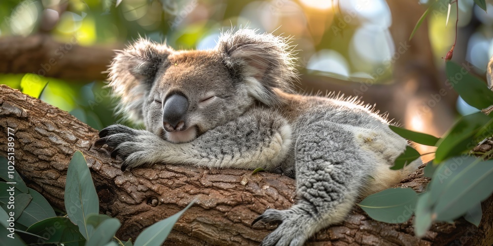 Fototapeta premium Sleeping Koala in Eucalyptus Tree