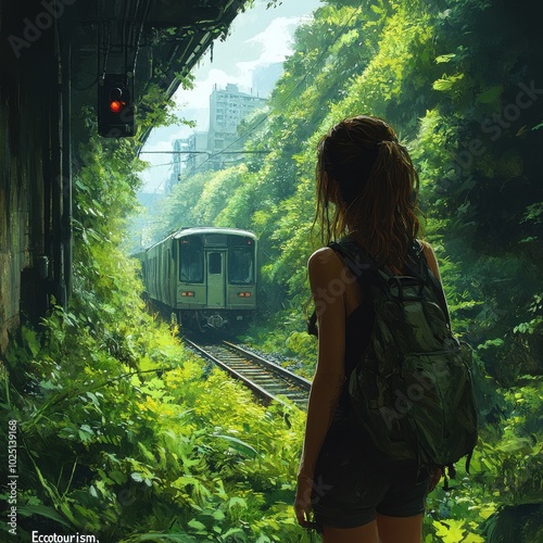 Journey Through Lush Urban Jungle with Train and Explorer photo