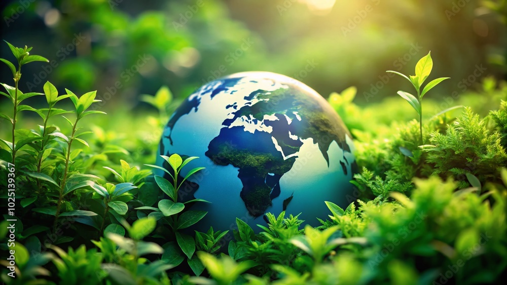 Eco-Friendly Earth Globe in Green Foliage - Earth Day Environmental Protection Symbol Eco-Friendly Earth Globe in Green Foliage - Earth Day Environmental Protection Symbol