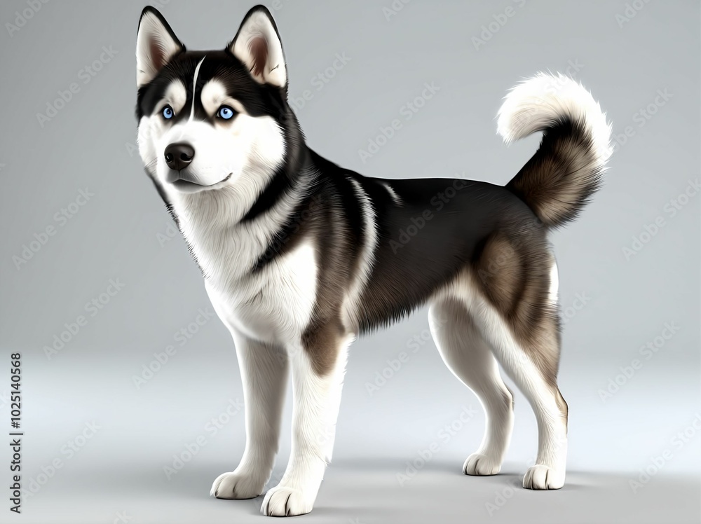 3D Illustration Art, Closeup Shot of A Siberian Husky Dog, Isolated over a Background