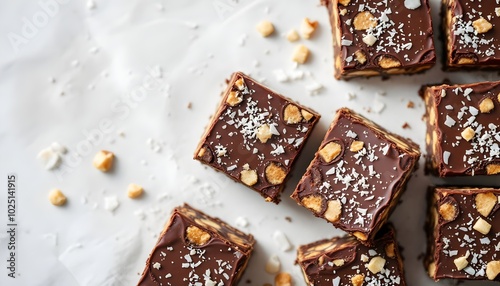 Hedgehog Slice, Chocolate Dessert with Nuts and Coconut Topping (Australian Cuisine) photo