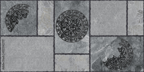 A collection of different designs on a tiled wall, showcasing geometric and floral elements.used for interior exterior home decor ceramic wall tiles and floor tiles