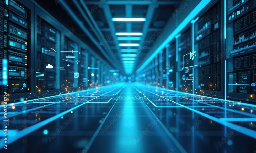 Futuristic Data Center with Digital Elements Futuristic Data Center with Digital Elements