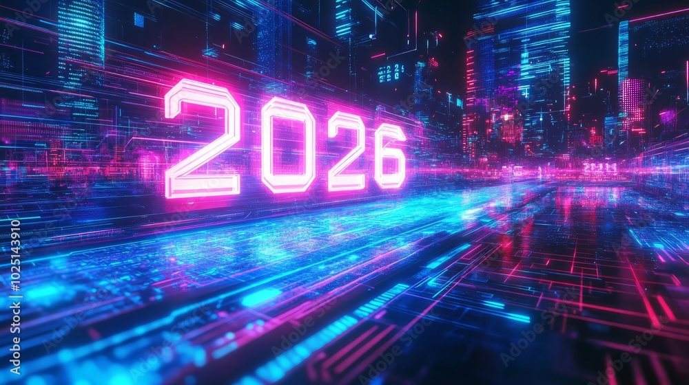 Neon 2026: A futuristic cityscape bathed in vibrant neon light, the year 2026 blazes brightly, evoking a sense of anticipation and the promise of technological advancement. Neon 2026: A futuristic cityscape bathed in vibrant neon light, the year 2026 blazes brightly, evoking a sense of anticipation and the promise of technological advancement.