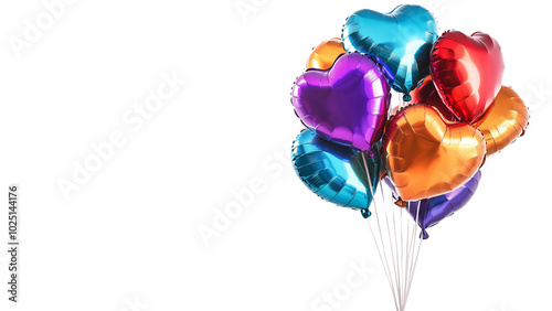 Colorful balloons in heart shapes, including hearts, floating in the air, perfect for celebrations like birthdays and Valentine's Day photo