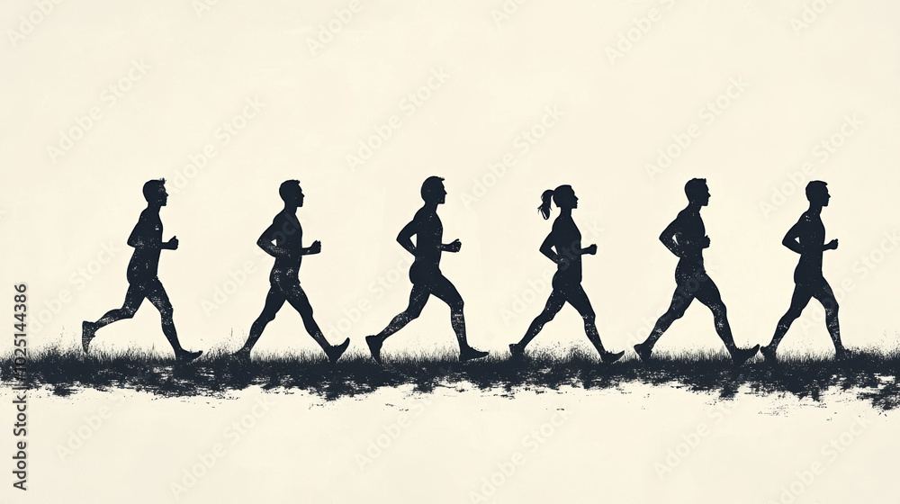 Silhouettes of walking figures on a path, representing community and healthy outdoor activities. Silhouettes of walking figures on a path, representing community and healthy outdoor activities.