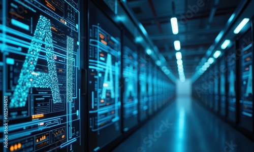 Wallpaper Mural Futuristic Data Center with AI Technology Visualization Torontodigital.ca