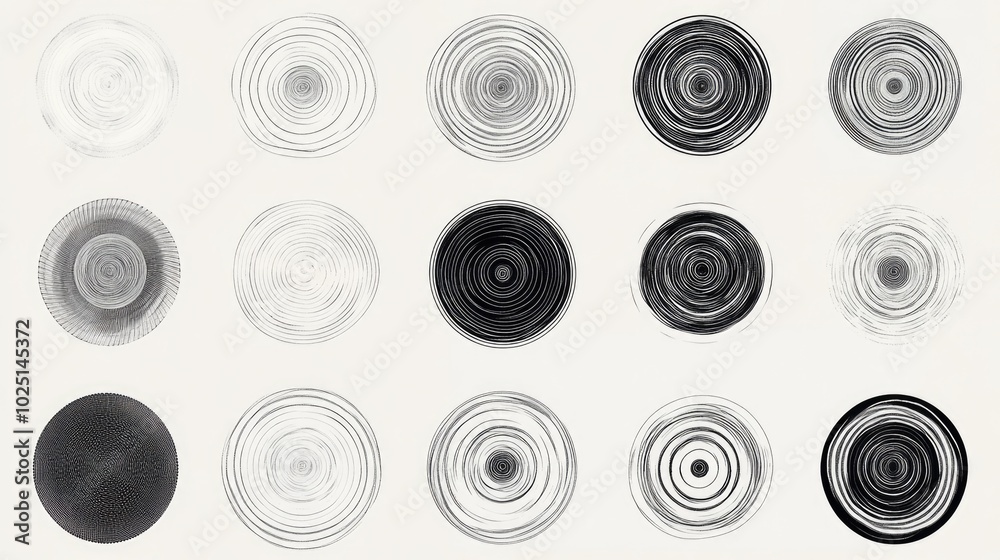 A collection of different circular shapes arranged on a white background A collection of different circular shapes arranged on a white background