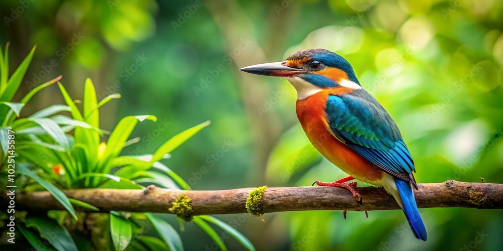 Obraz premium Elegant Eabird perched gracefully on a branch surrounded by lush greenery in a serene natural setting