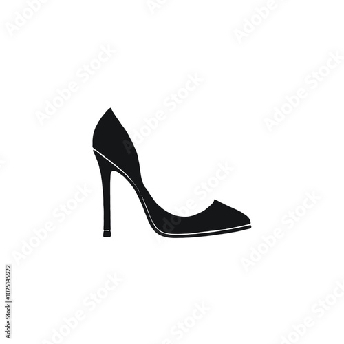 A black high-heel shoe with a pointed toe 