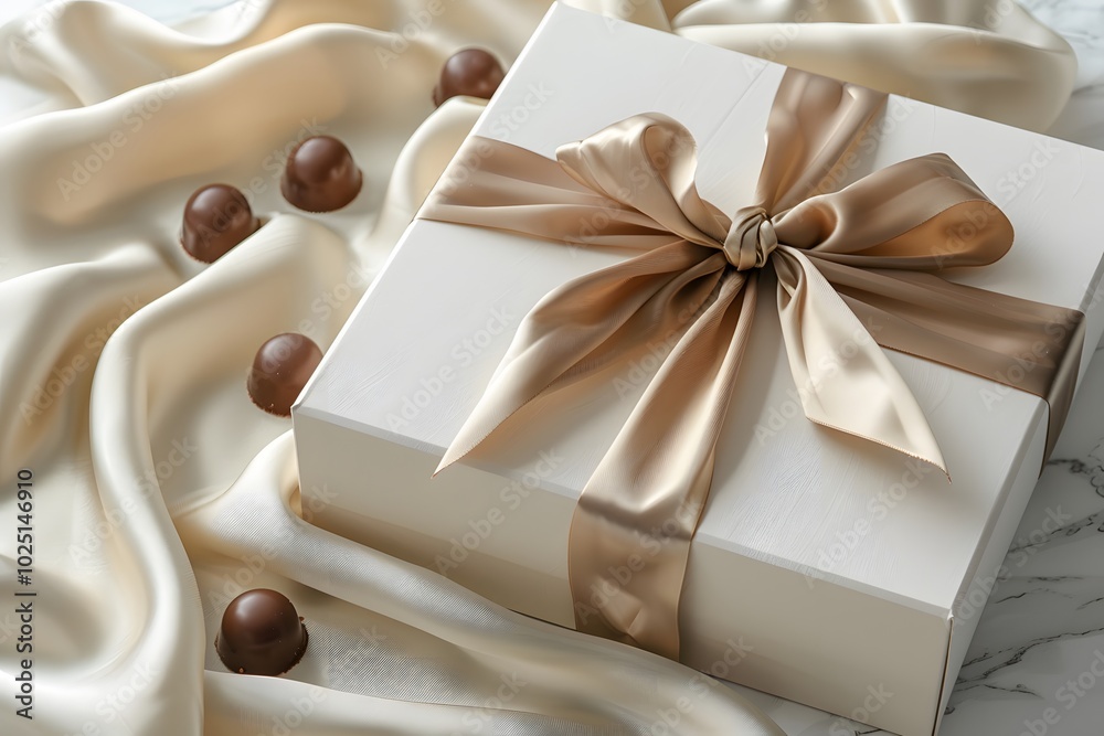 Elegant Gift Box with Satin Ribbon and Chocolate Treats Elegant Gift Box with Satin Ribbon and Chocolate Treats
