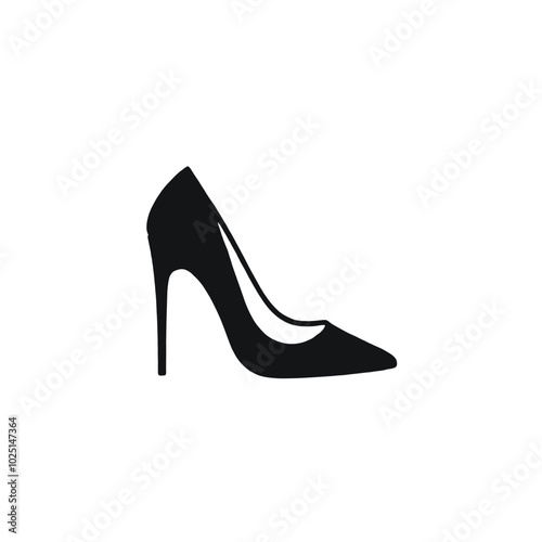 A black high-heel shoe with a pointed toe 