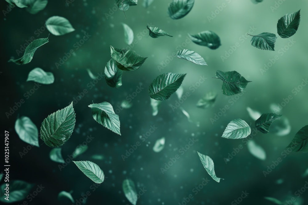 Fototapeta premium A bunch of green leaves suspended in mid-air