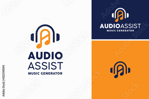 Initial Letter A for Audio with Music Notes and Headphone Earphone for Music Recording or Sound Studio logo design