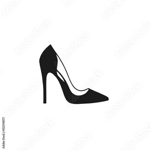 A black high-heel shoe with a pointed toe 