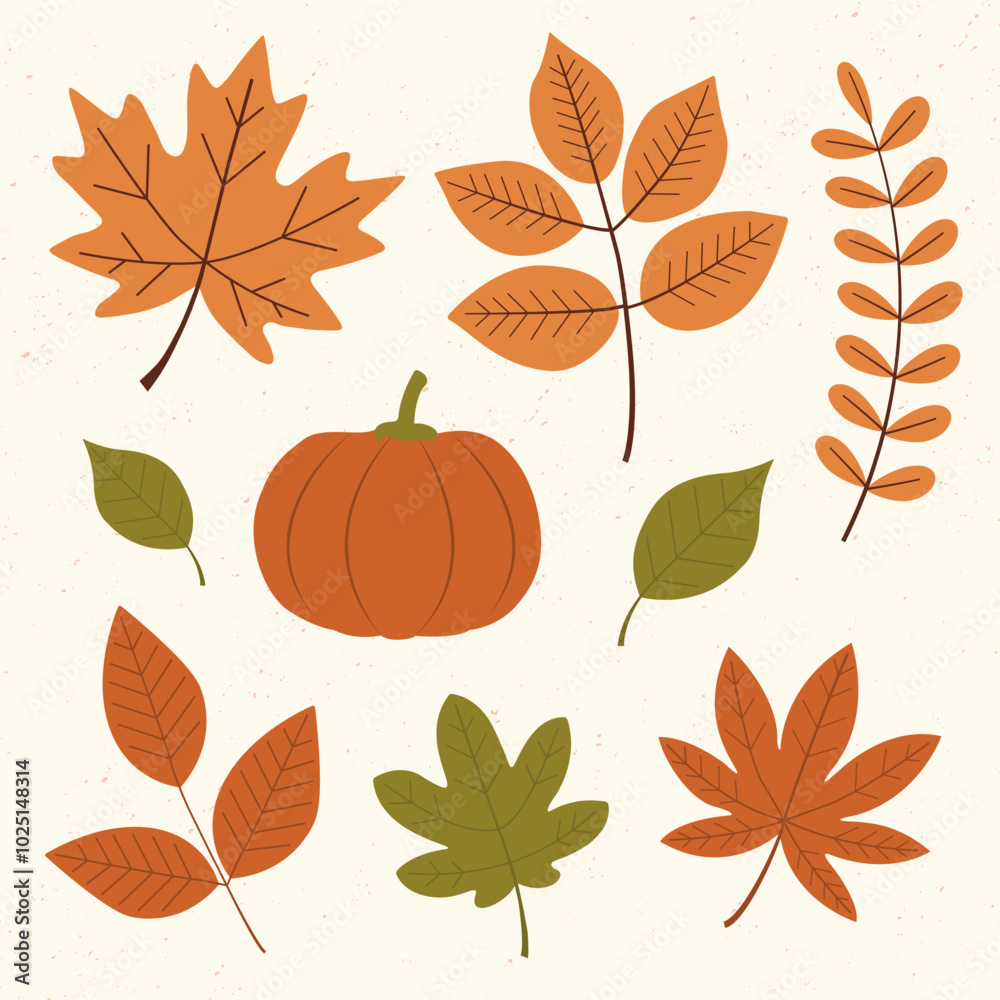 Colorful Autumn leaves set, Autumn design element, Autumn Leaves Flat illustration Colorful Autumn leaves set, Autumn design element, Autumn Leaves Flat illustration