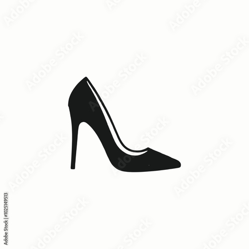 A black high-heel shoe with a pointed toe 