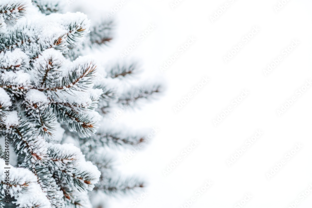 A close-up shot of a pine tree covered in fresh snow, perfect for winter or holiday-themed designs A close-up shot of a pine tree covered in fresh snow, perfect for winter or holiday-themed designs