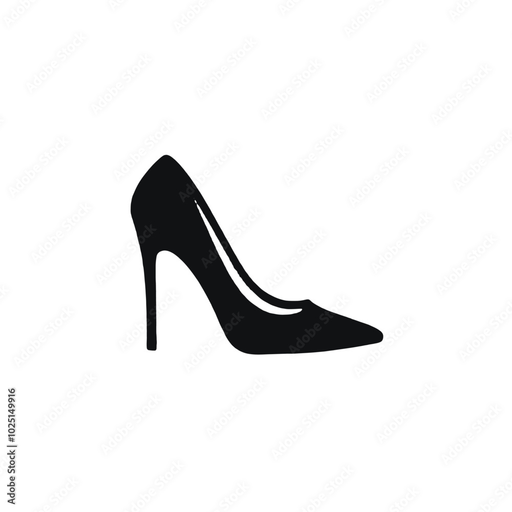 A black high-heel shoe with a pointed toe A black high-heel shoe with a pointed toe