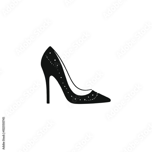 A black high-heel shoe with a pointed toe 