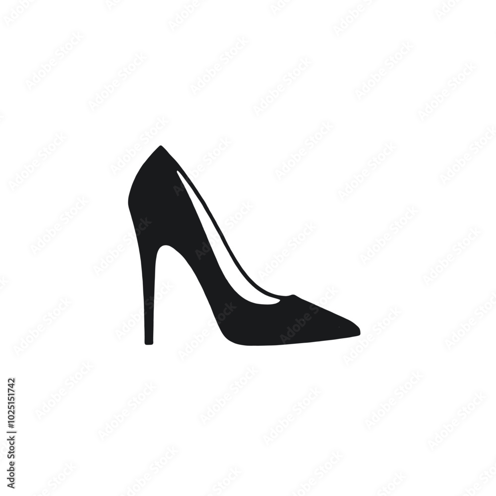 A black high-heel shoe with a pointed toe A black high-heel shoe with a pointed toe