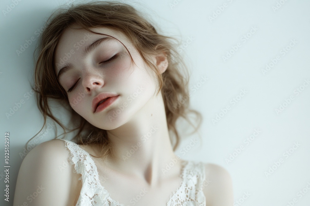 A young woman sleeping with her eyes closed A young woman sleeping with her eyes closed