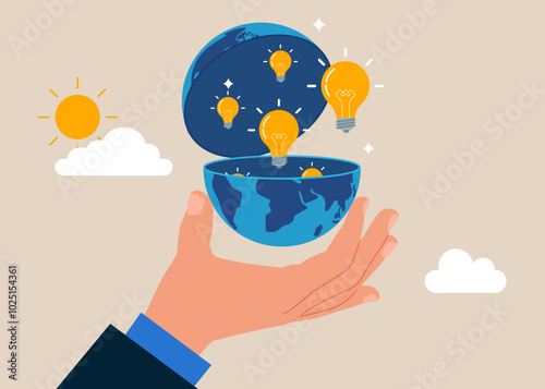 Open globe idea using. Think big, aspiration to win and success in business, big idea from creativity and imagination to overcome fear.
