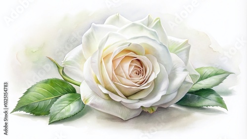 Elegant Watercolor White Rose on White Background - Product Photography