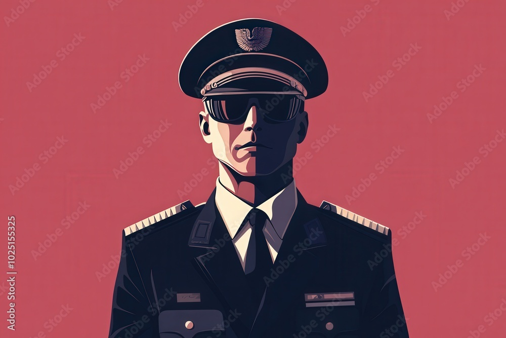 A distinguished airline captain stands confidently, wearing a smart uniform and sunglasses. The minimalist background accentuates the captains authoritative presence and complementing modern styling. A distinguished airline captain stands confidently, wearing a smart uniform and sunglasses. The minimalist background accentuates the captains authoritative presence and complementing modern styling.