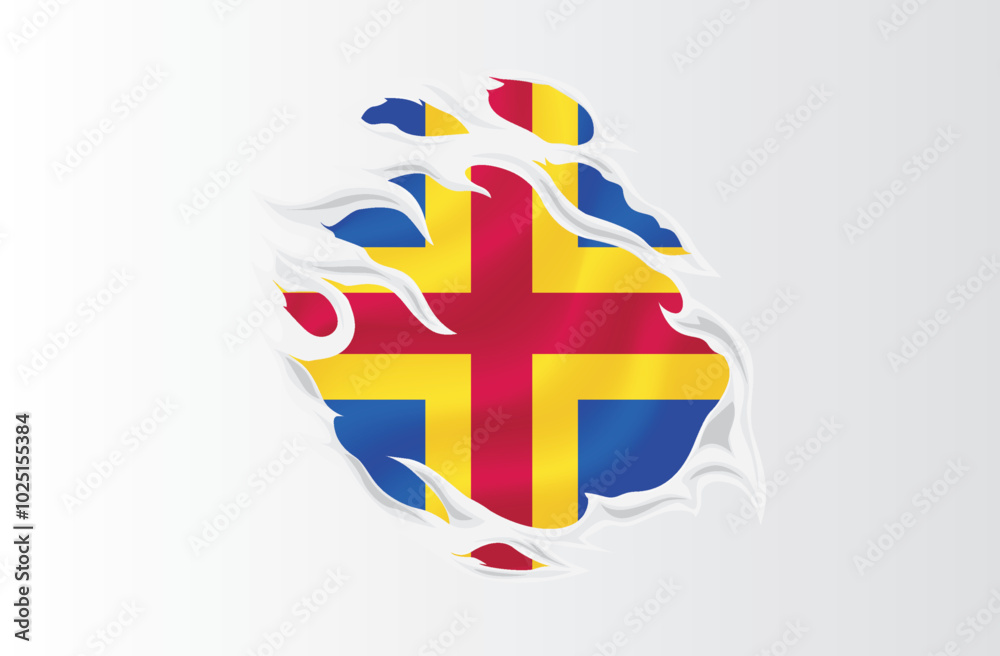 Obraz premium Aland Islands flag ripped icon illustration