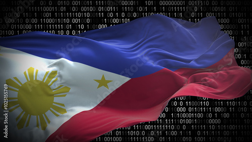 Binary code on flag of Philippines. Program source code or Hacker concept on Philippine flag. Philippines digital technology security, hacking or programming