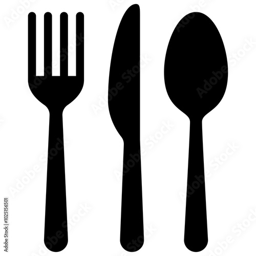 cutlery or flatware consisting of a knife fork and spoon for meal solid or glyph icon photo