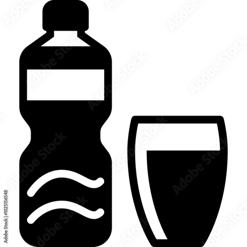 purity drinking water or potable water bottle and glass solid or glyph icon