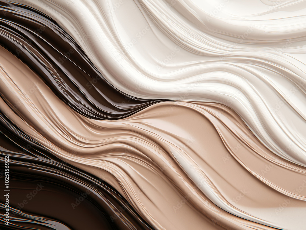 Abstract fluid waves in beige, brown, and white tones, creating a sense of movement and texture Abstract fluid waves in beige, brown, and white tones, creating a sense of movement and texture