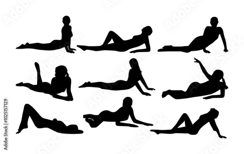 Woman in Lying Positions Silhouette Vector Set