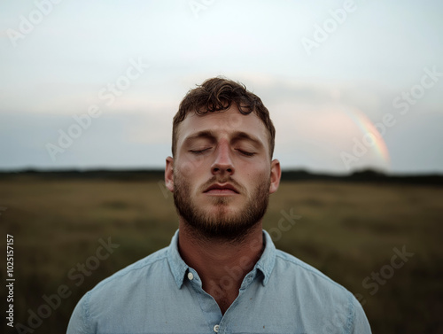 Man meditating outdoors at sunset, finding peace and mindfulness in nature
