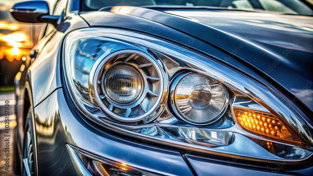 Closeup of a car headlight, background template. 