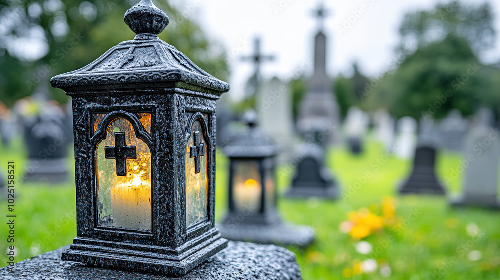 Cemetery candles in decorative glass lanterns Cemetery candles in decorative glass lanterns